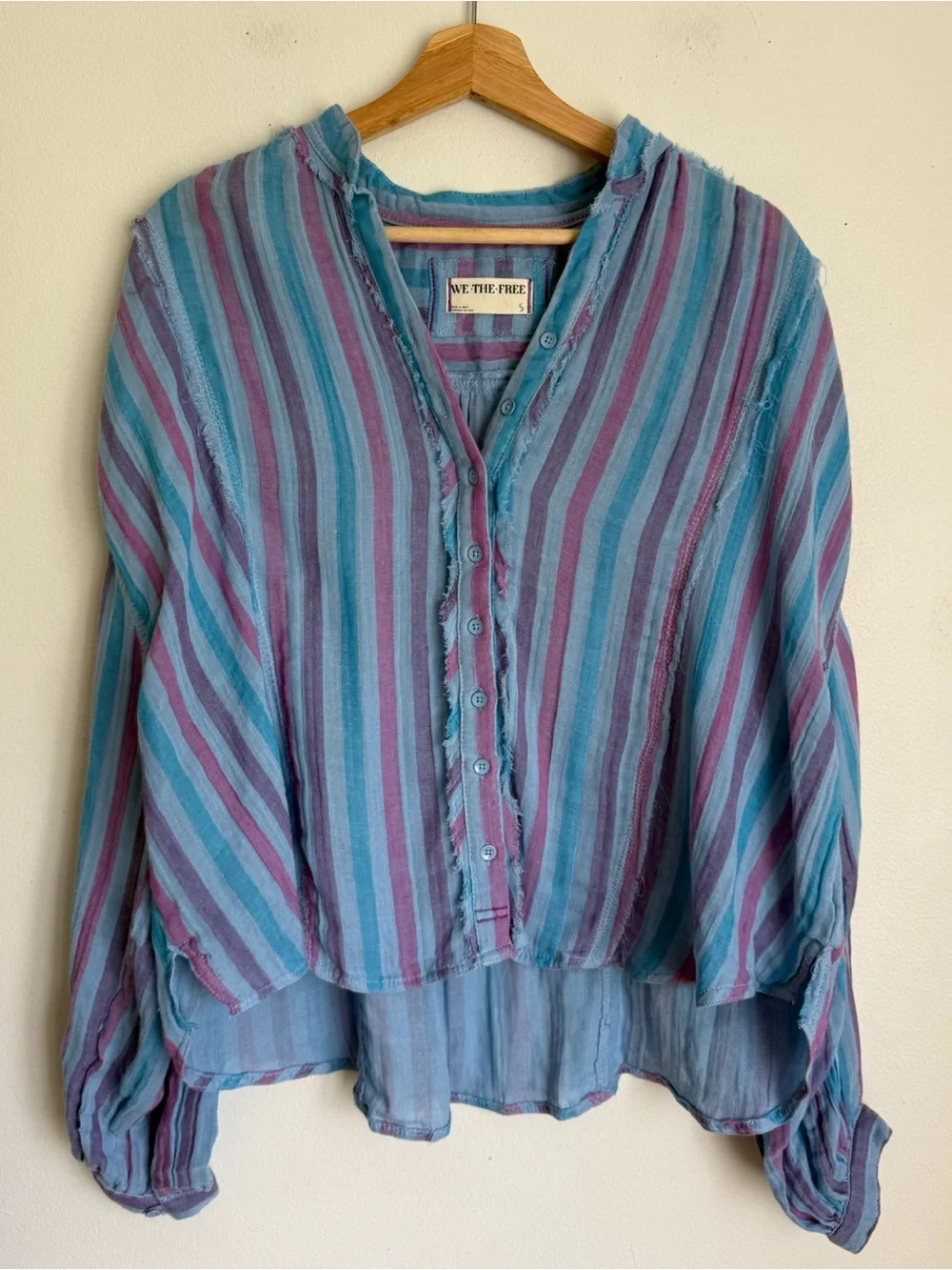 Free People We The Free Striped Valley Double Cloth Shirt in Blue Purple - Picture 4 of 7